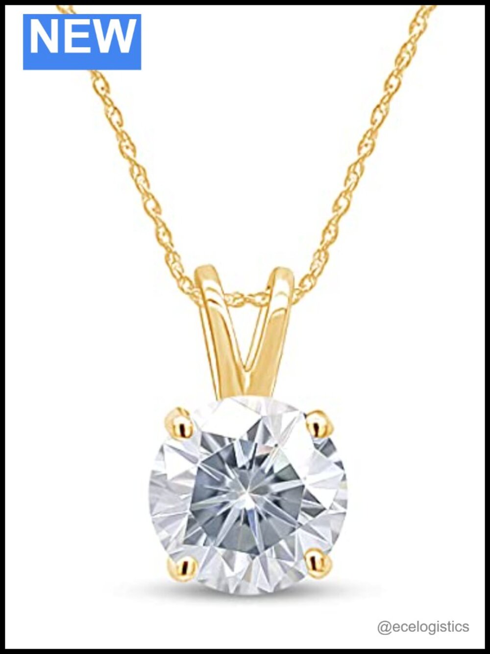 925 Sterling Silver 14k Yellow Gold Over 1 Carat Moissanite Solitaire Pendant